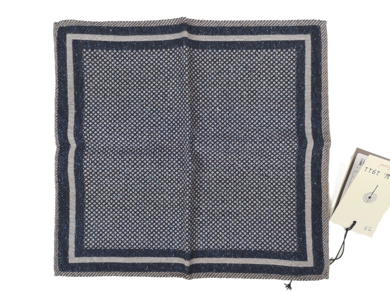 LBM 1911 Pocket Square Blue-Grey Geometric Patterned Silk/Wool