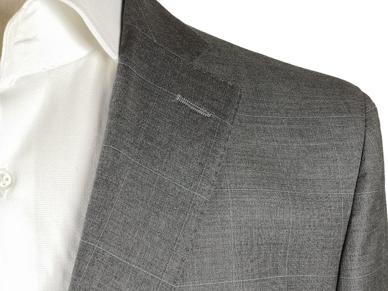 Luigi Bianchi Suit 39/40R Mid grey windowpane Rolling 3-button Wool/Cashmere