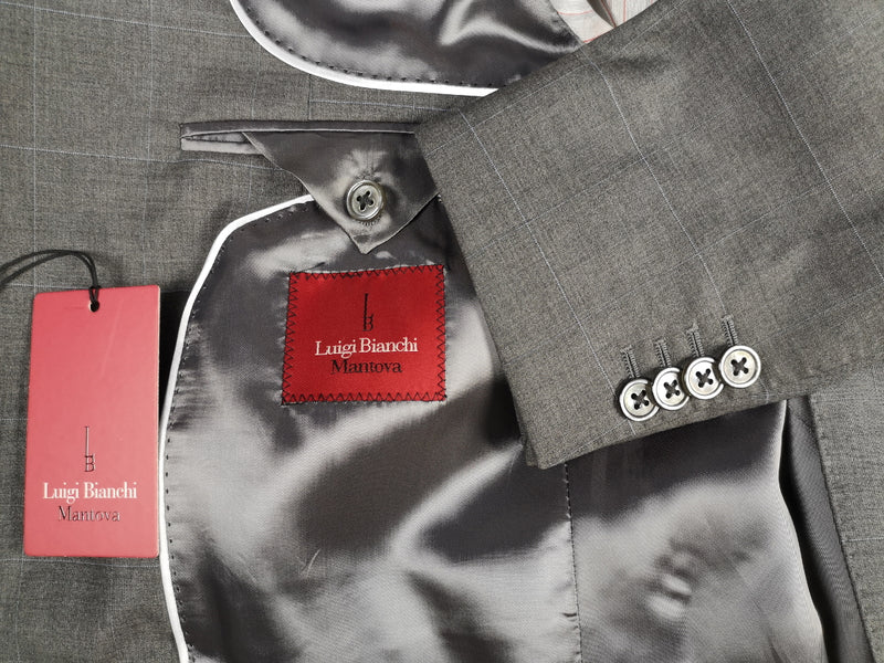 Luigi Bianchi Suit 39/40R Mid grey windowpane Rolling 3-button Wool/Cashmere