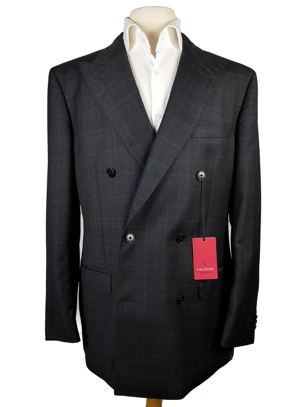 Luigi Bianchi Suit 42R Charcoal Soft Plaid Double Breasted Wool Reda