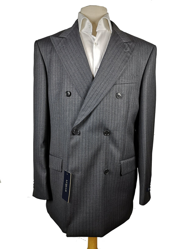 Luigi Bianchi LUBIAM Suit 42R Mid Grey Sky Striped Double breasted Wool REDA
