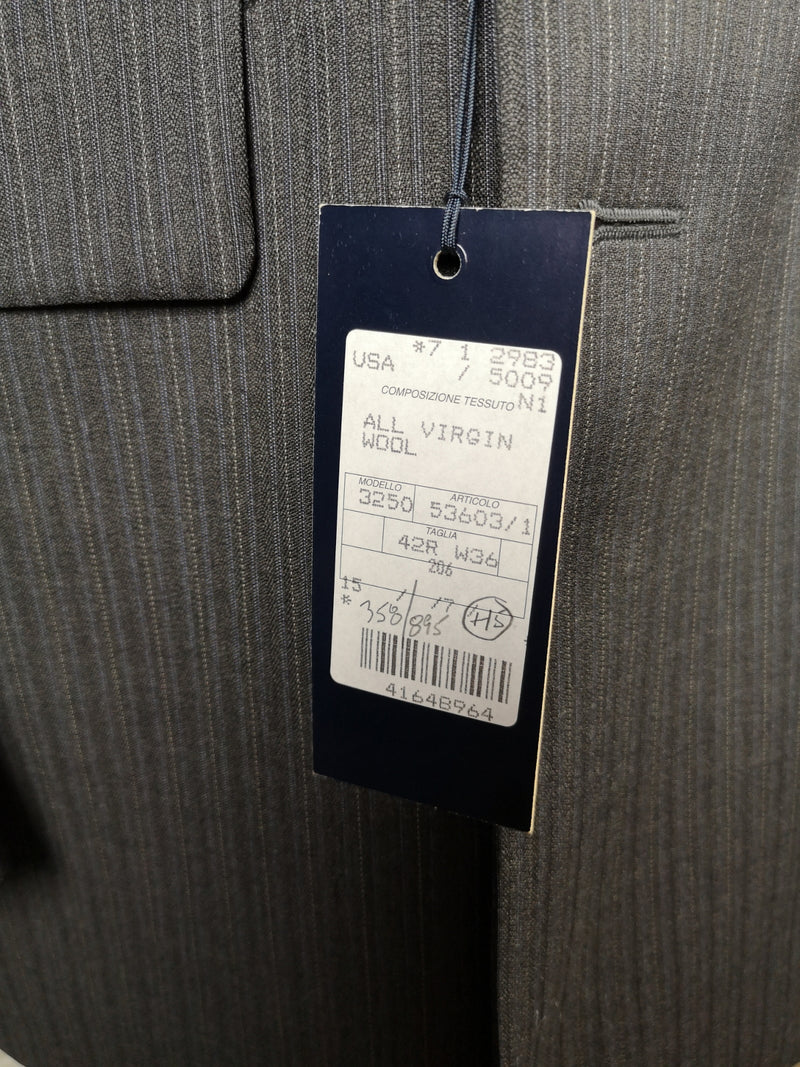 Luigi Bianchi LUBIAM Suit 42R Mid Grey Sky Striped Double breasted Wool REDA