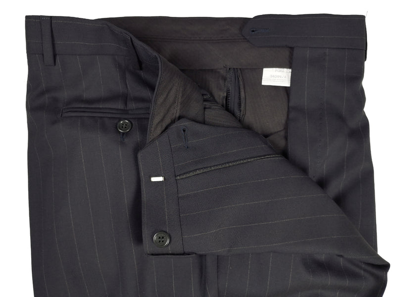 Luigi Bianchi LUBIAM Suit 40L Navy Pinstripes Double Breasted Wool