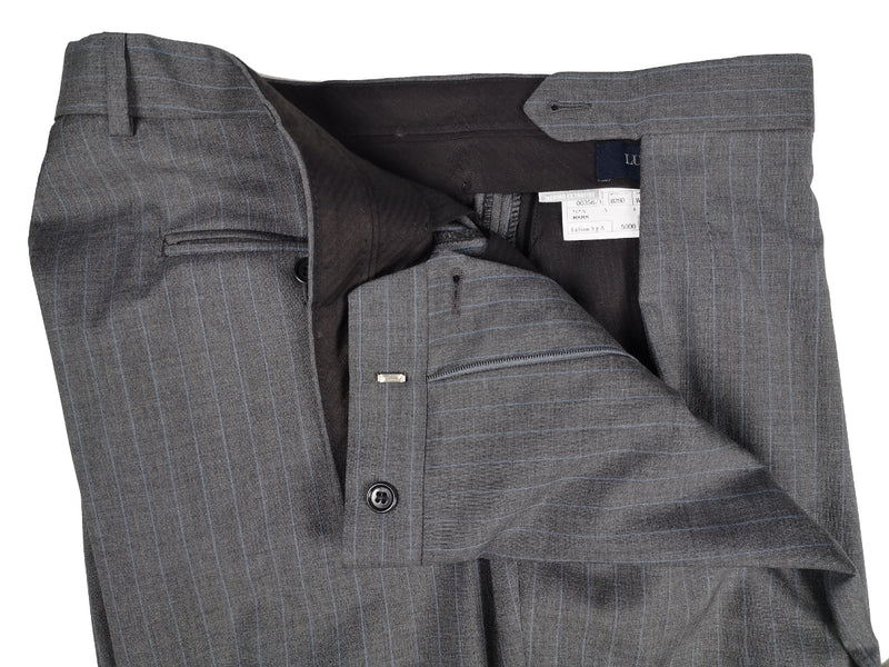 Luigi Bianchi LUBIAM 3 Piece Suit 50L Mid grey sky striped Double breasted Pure wool