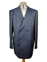 Luigi Bianchi LUBIAM Suit 42L Dark blue pinstripes Double breasted Pure wool