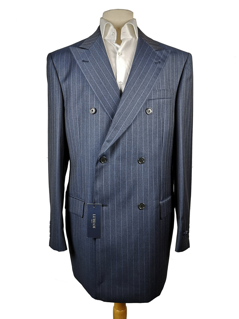 Luigi Bianchi LUBIAM Suit 42L Dark blue pinstripes Double breasted Pure wool