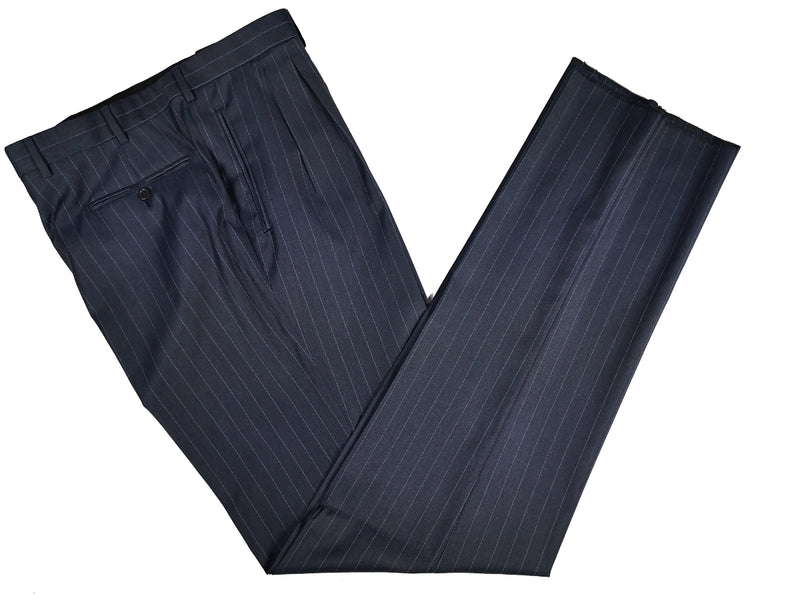 Luigi Bianchi LUBIAM Suit 42L Dark blue pinstripes Double breasted Pure wool