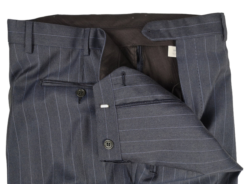 Luigi Bianchi LUBIAM Suit 42L Dark blue pinstripes Double breasted Pure wool