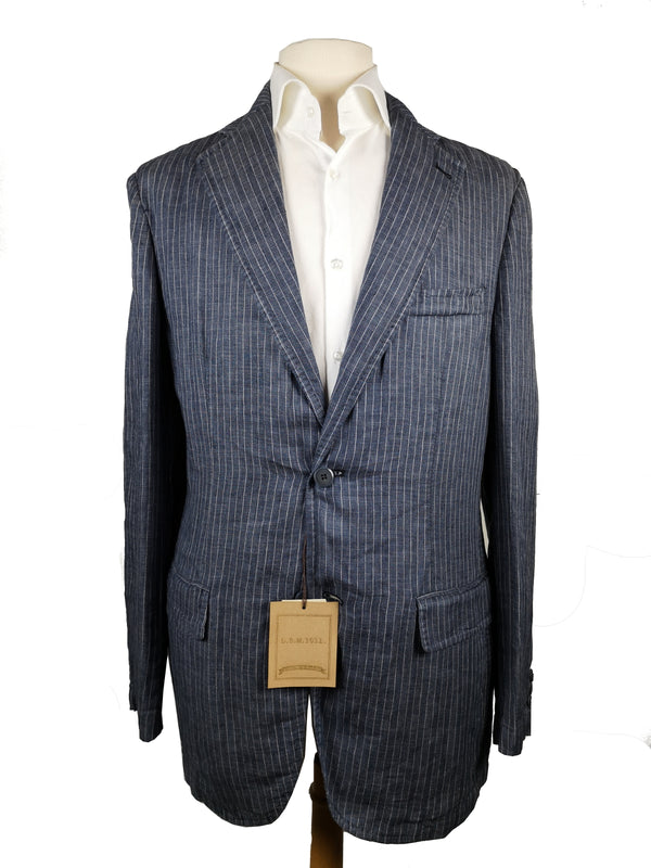 Luigi Bianchi LBM Suit 40R Jeans Blue Striped 2-button Linen/Cotton