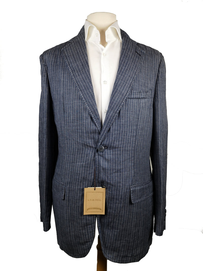 Luigi Bianchi LBM Suit 46R Jeans Blue Striped 2-button Linen/Cotton