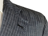 Luigi Bianchi LBM Suit 44R Jeans Blue Striped 2-button Linen/Cotton
