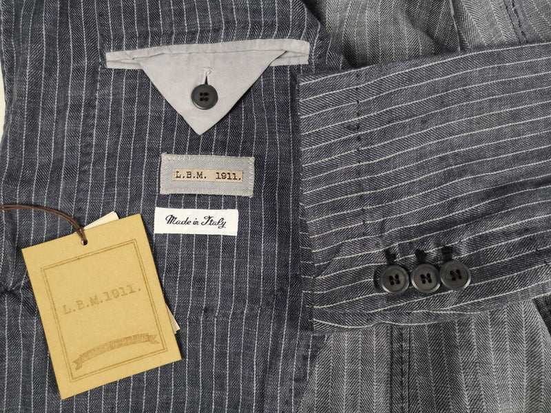 Luigi Bianchi LBM Suit 46R Jeans Blue Striped 2-button Linen/Cotton