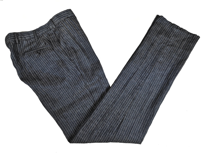 Luigi Bianchi LBM Suit 46R Jeans Blue Striped 2-button Linen/Cotton