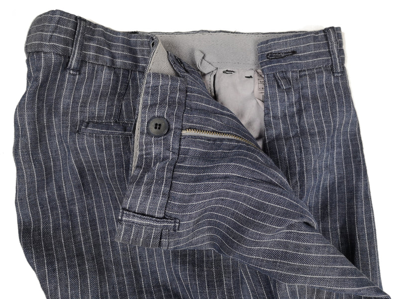 Luigi Bianchi LBM Suit 44R Jeans Blue Striped 2-button Linen/Cotton