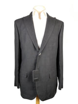 Luigi Bianchi Suit 41/42R Black Peak 2-Button Pure Linen Ormezzano