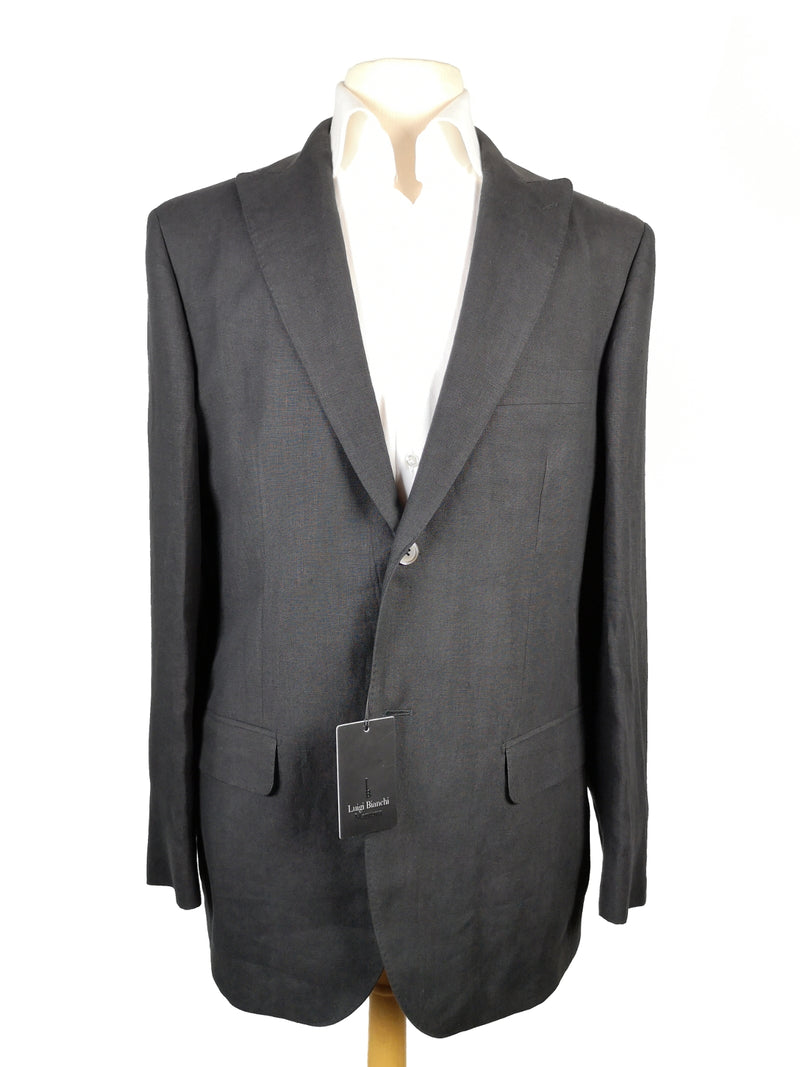 Luigi Bianchi Suit 41/42R Black Peak 2-Button Pure Linen Ormezzano