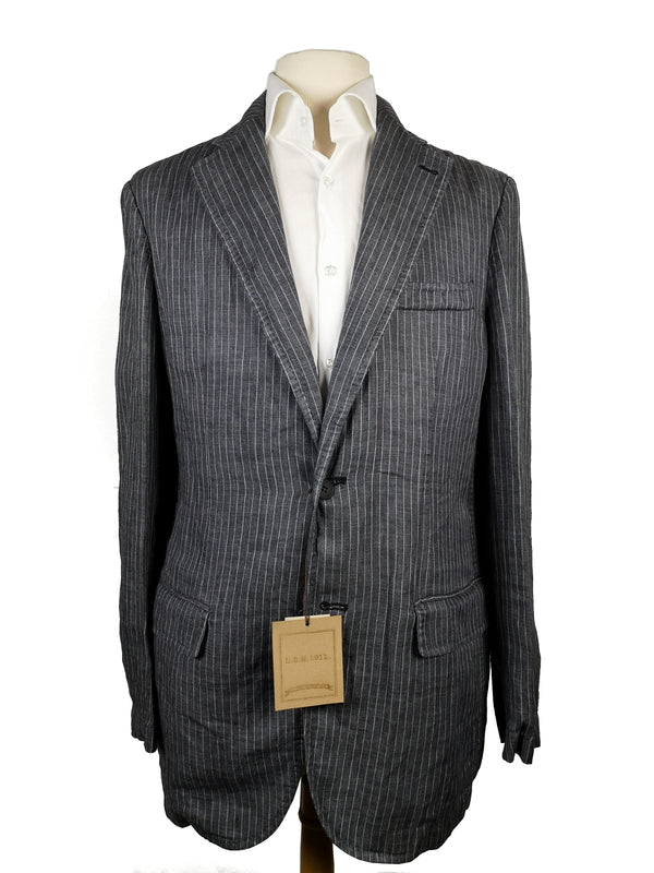 Luigi Bianchi LBM Suit 40R Greyish Blue Striped 2-button Linen/Cotton