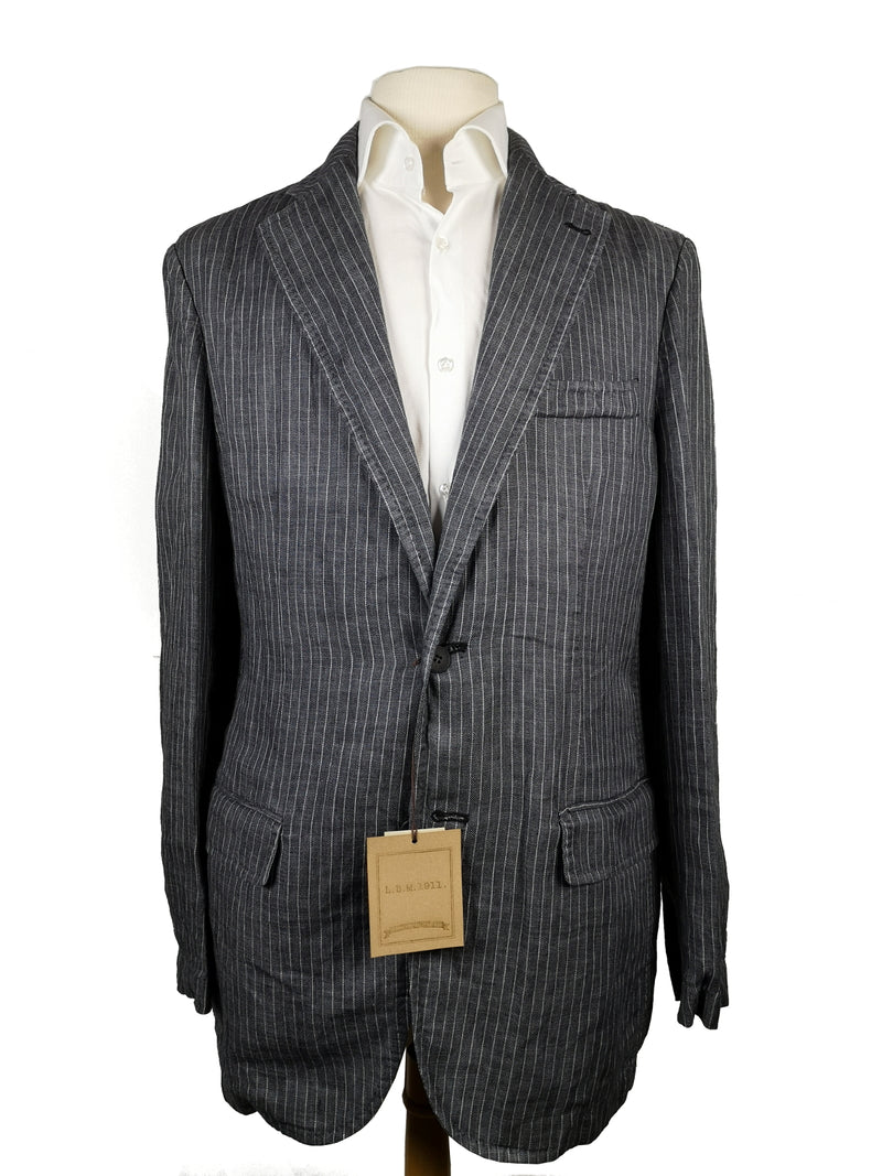 Luigi Bianchi LBM Suit 42R Greyish Blue Striped 2-button Linen/Cotton