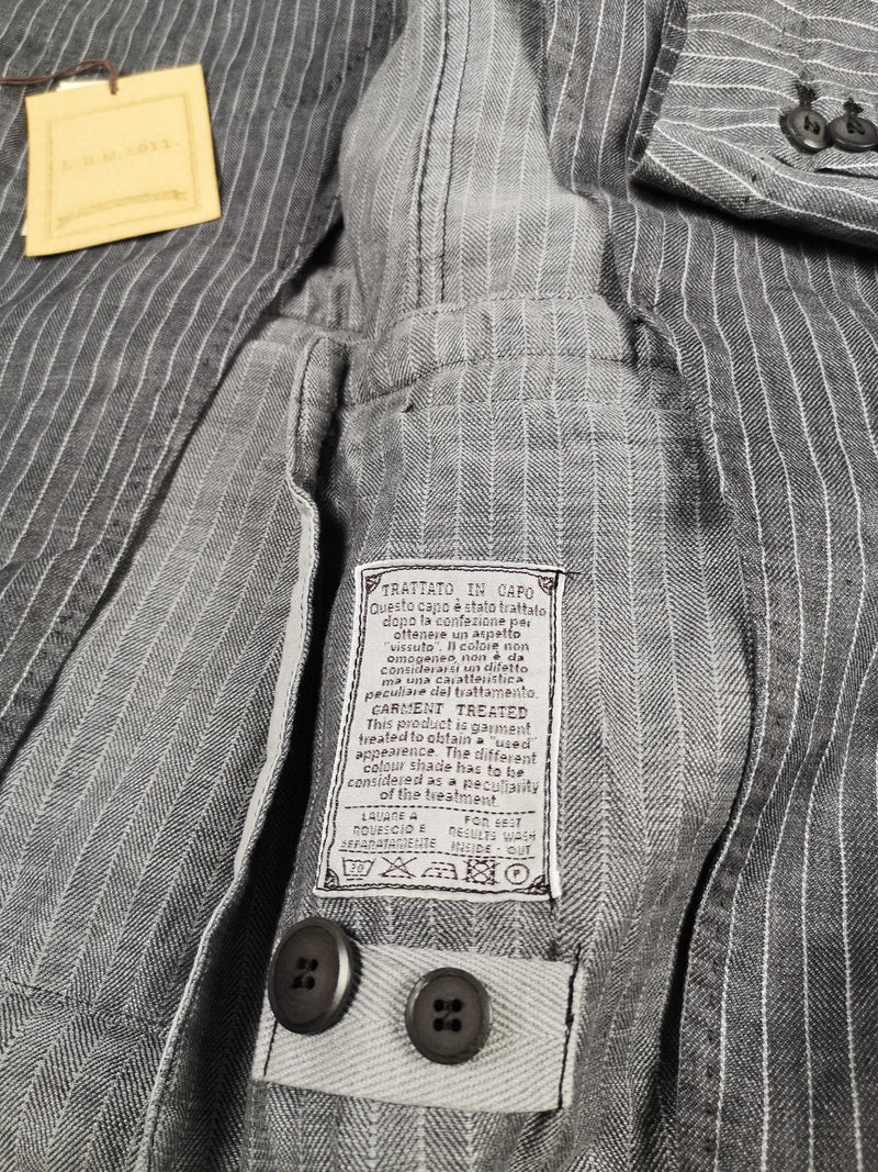 Luigi Bianchi LBM Suit 42R Greyish Blue Striped 2-button Linen/Cotton