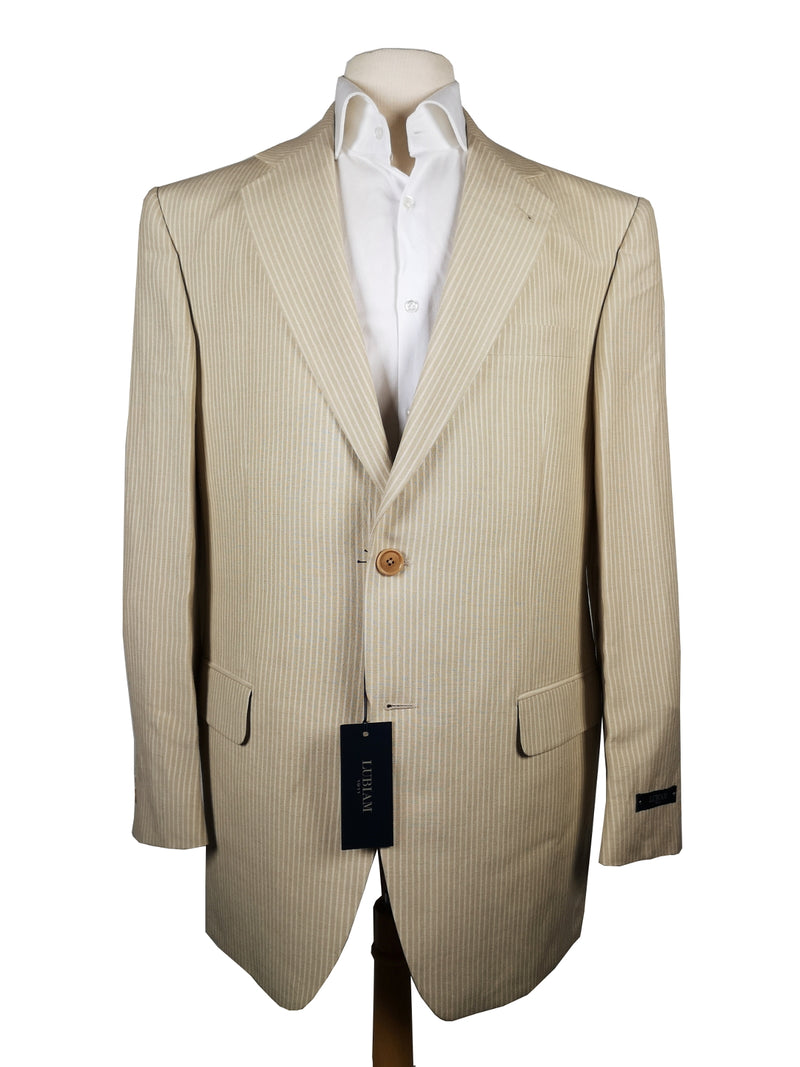 Luigi Bianchi LUBIAM Suit 42L Light Tan with White stripes 2-Button Linen/Silk