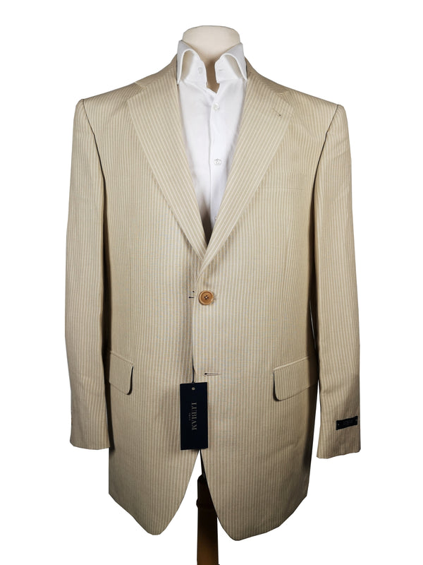 Luigi Bianchi LUBIAM Suit 44R Light Tan with White stripes 2-Button Linen/Silk