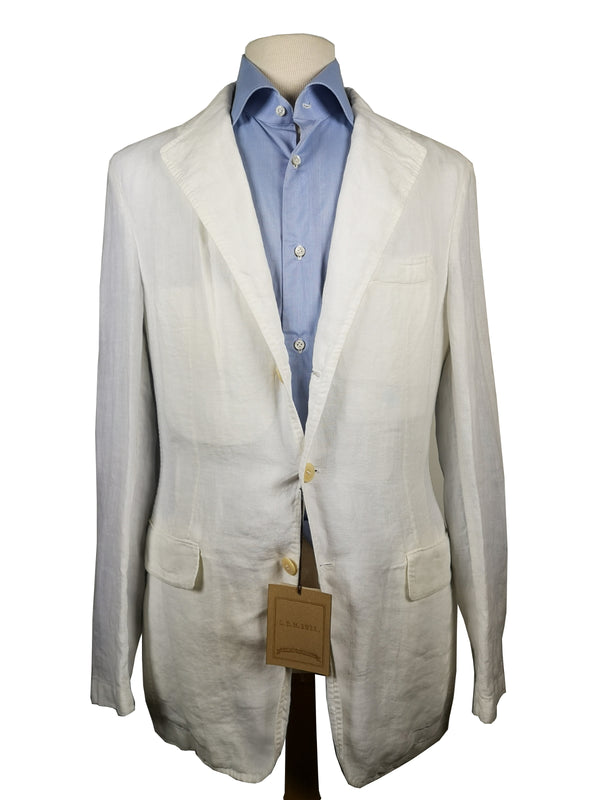 Luigi Bianchi Suit LBM 1911 46R/46L White 3 Rolling 2-Button Pure Linen