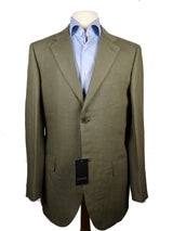 Luigi Bianchi Suit 43/44R Olive Green 2-Button Pure Linen