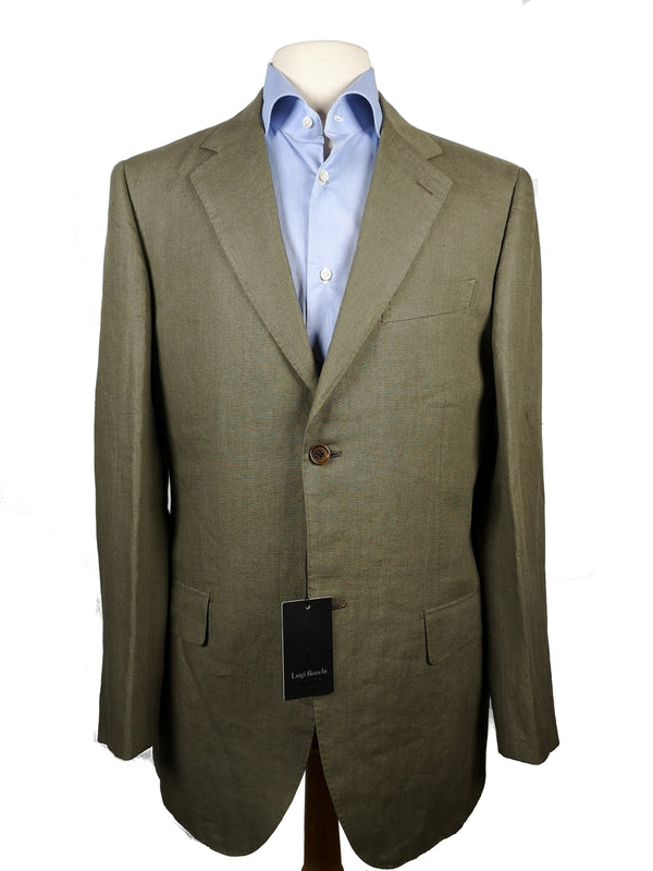 Luigi Bianchi Suit 40R Olive Green 2-Button Pure Linen