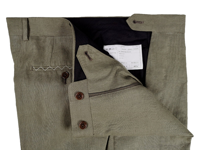 Luigi Bianchi Suit 43/44R Olive Green 2-Button Pure Linen
