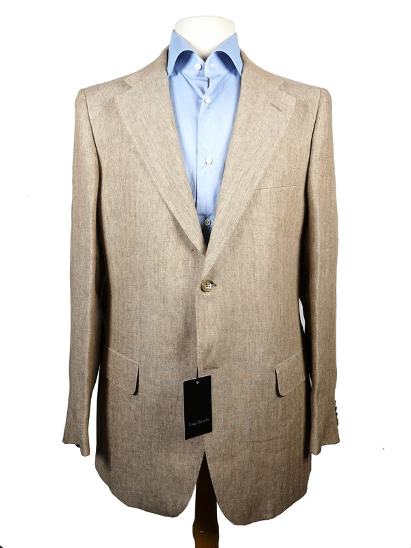 Luigi Bianchi Suit 43/44R Tan Herringbone 2-Button Heavy Linen