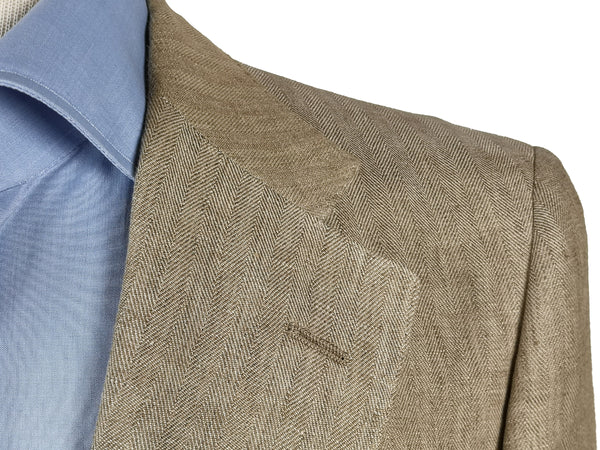 Luigi Bianchi Suit 43/44R Tan Herringbone 2-Button Heavy Linen