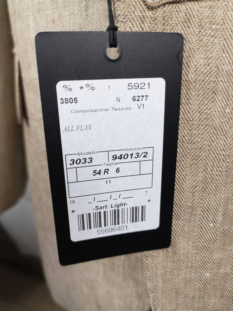 Luigi Bianchi Suit 43/44R Tan Herringbone 2-Button Heavy Linen
