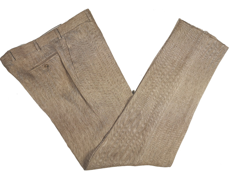 Luigi Bianchi Suit 43/44R Tan Herringbone 2-Button Heavy Linen