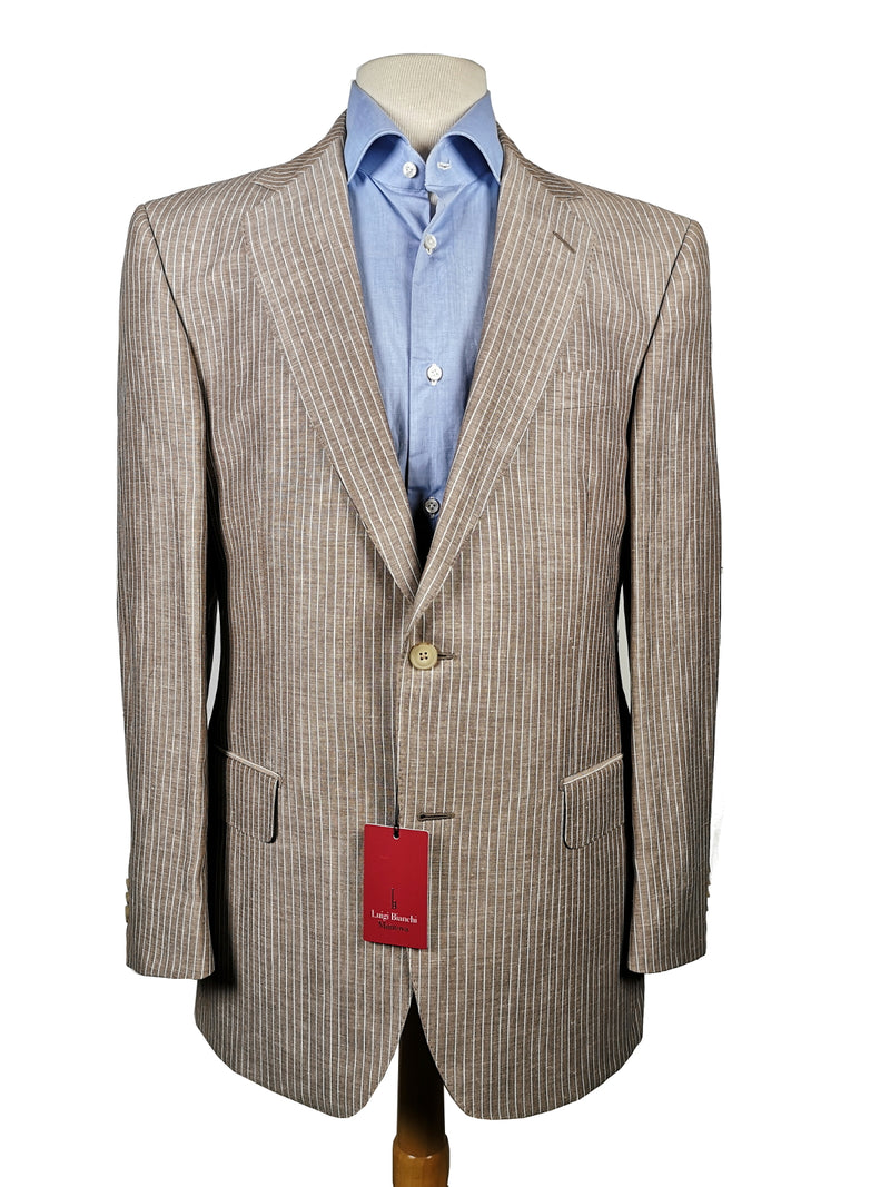 Luigi Bianchi Suit 40R Light Tan with White stripes 2-Button Wool/Linen