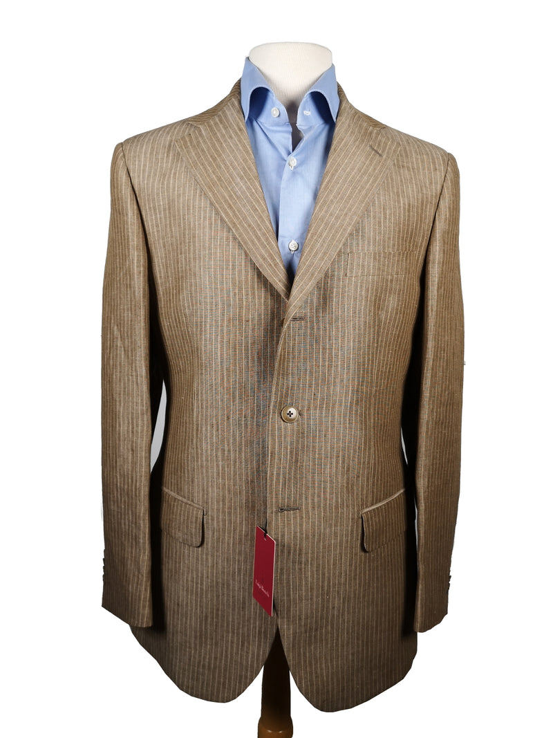 Luigi Bianchi Suit 39/40R Tan with White stripes 3-Button Linen