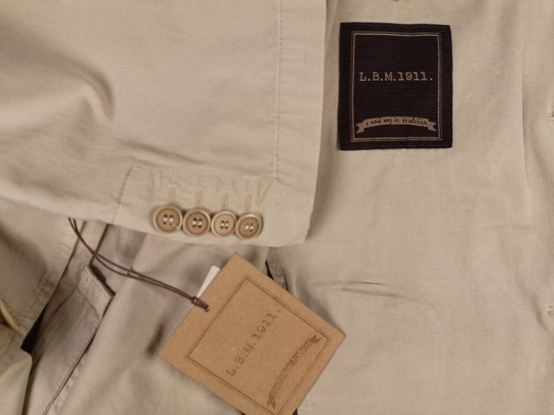 Luigi Bianchi Suit LBM 1911 40R/40L Tan Peak Lapel 2-Button Pure Cotton