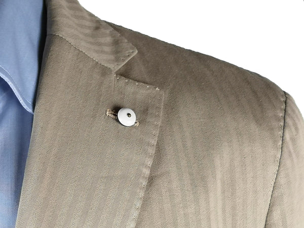 LBM 1911 Suit 41R/42R Beige Herringbone 2-Button Cotton/Silk