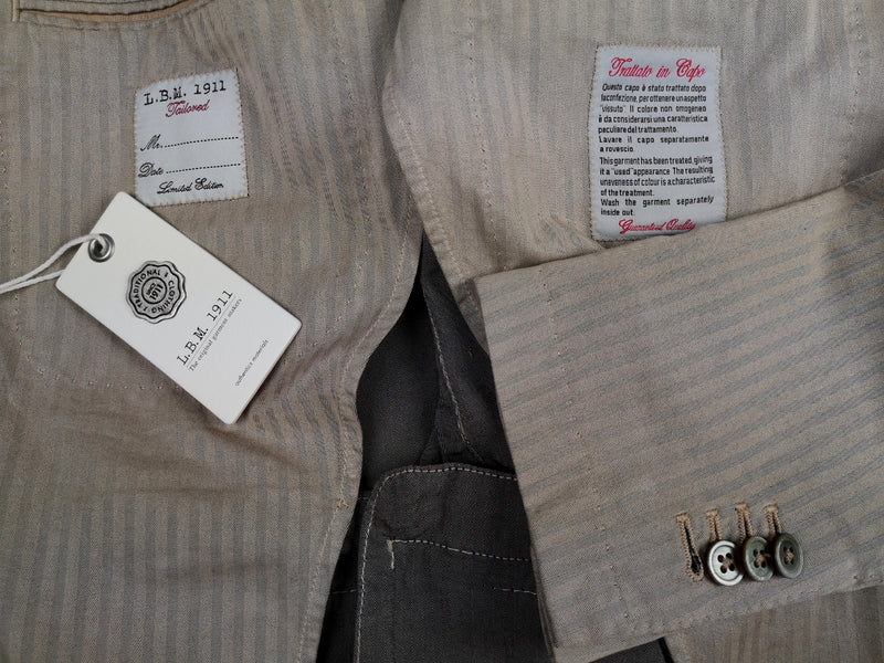 LBM 1911 Suit 41R/42R Beige Herringbone 2-Button Cotton/Silk