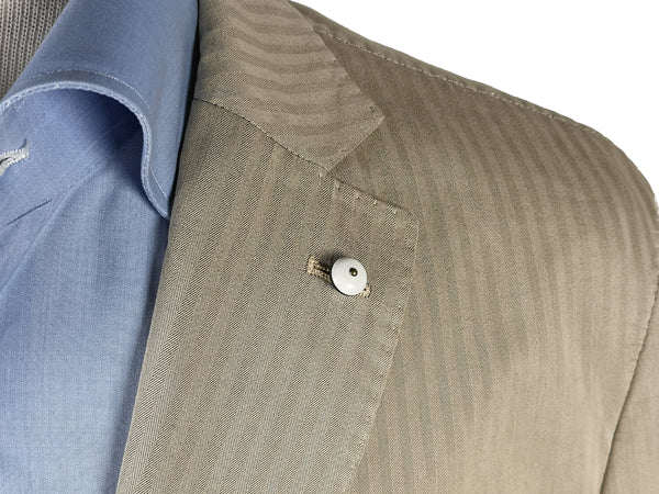 LBM 1911 Suit 44R/45R Beige Herringbone 2-Button Cotton/Silk