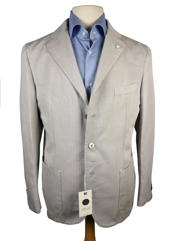 LBM 1911 Suit Light Stone Herringbone 3-Button Cotton/Linen