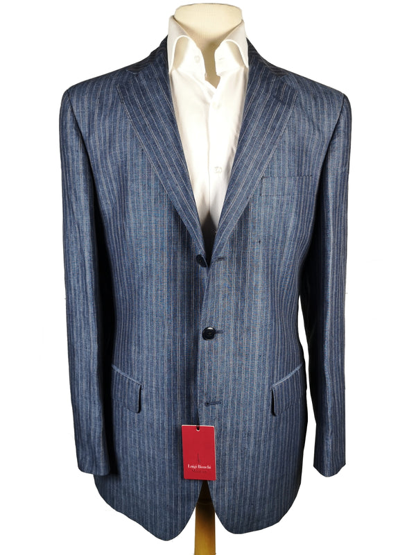 Luigi Bianchi Suit 40R Heather Blue Stripes 3-Button Pure Linen