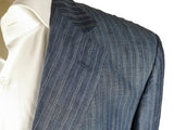 Luigi Bianchi Suit 40R Heather Blue Stripes 3-Button Pure Linen