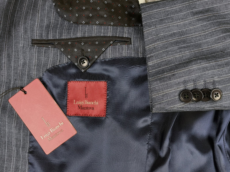 Luigi Bianchi Suit 40R Heather Blue Stripes 3-Button Pure Linen