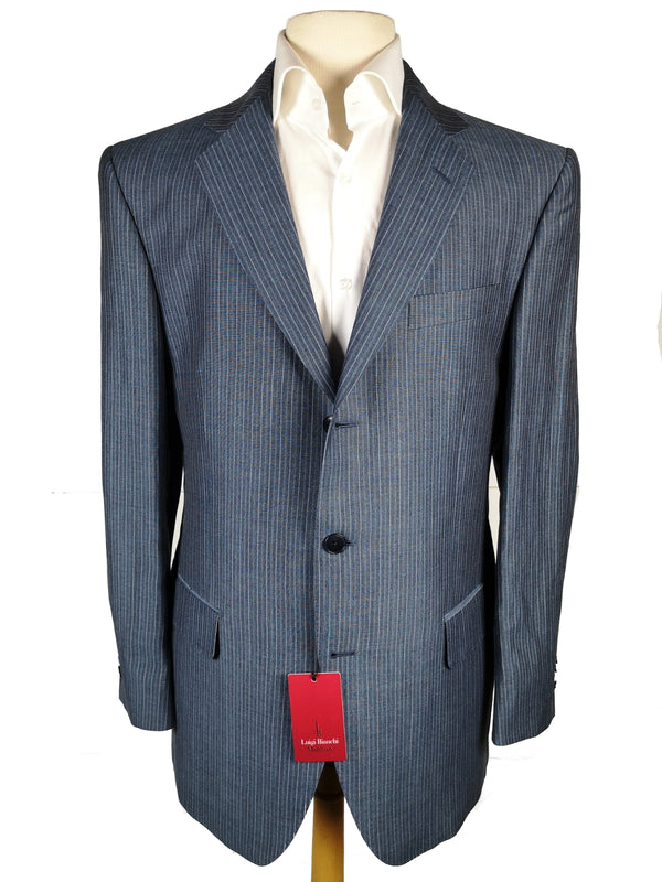 Luigi Bianchi Suit 40R Slate Blue Stripes 3-Button Linen/Wool