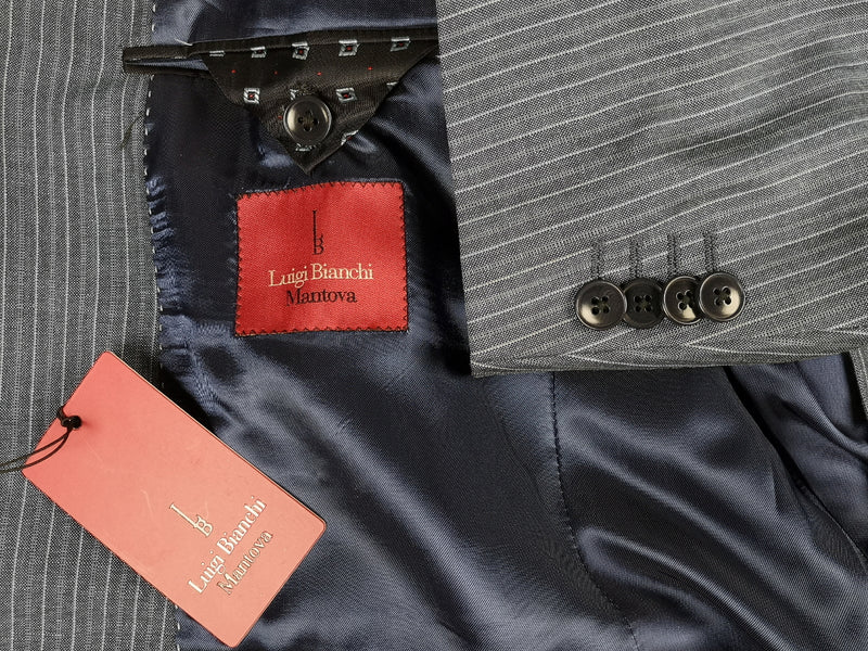 Luigi Bianchi Suit 40R Slate Blue Stripes 3-Button Linen/Wool