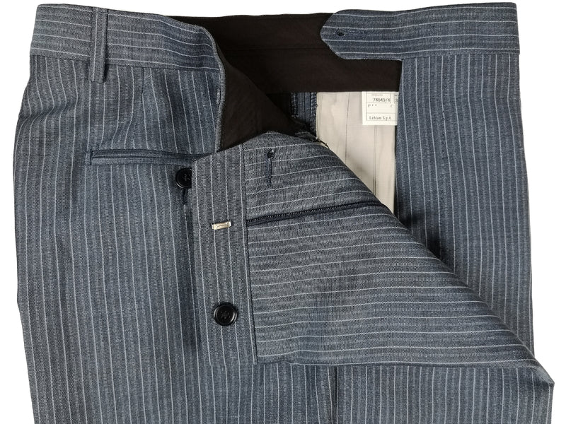 Luigi Bianchi Suit 40R Slate Blue Stripes 3-Button Linen/Wool