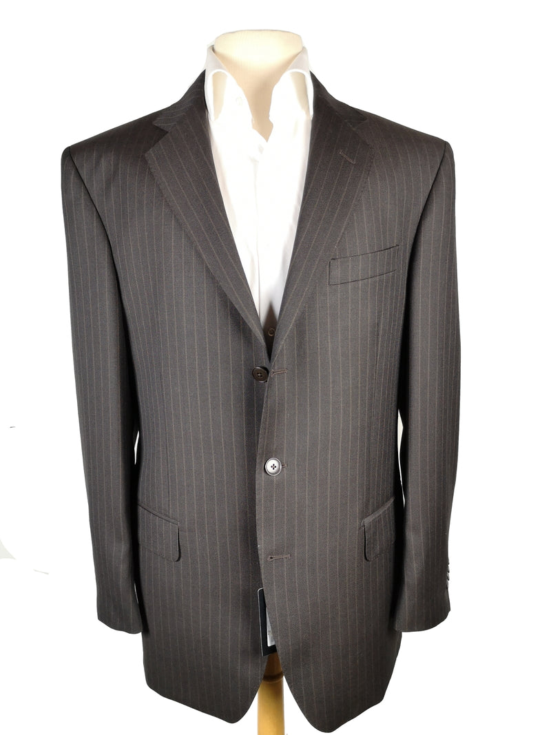 Luigi Bianchi Suit 40R Espresso Brown Stripe 3-Button Pure Wool