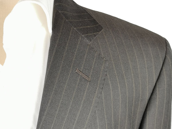 Luigi Bianchi Suit 40R Espresso Brown Stripe 3-Button Pure Wool