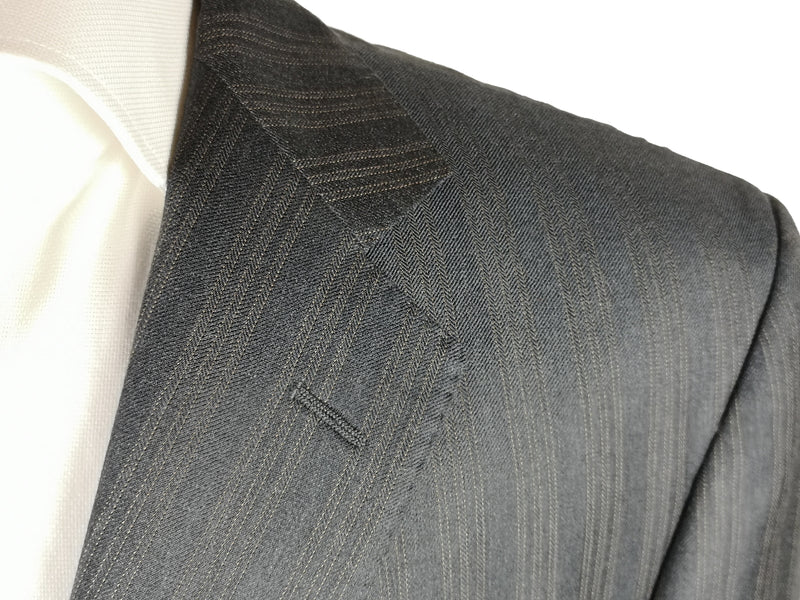 Luigi Bianchi Lubiam Suit 40R Earthy Grey Tan Stripes 3-Button 110's Wool