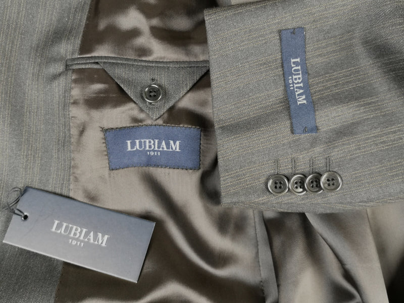 Luigi Bianchi Lubiam Suit 40R Earthy Grey Tan Stripes 3-Button 110's Wool
